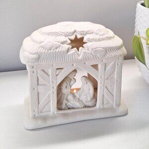 Vintage Christmas nativity set white ceramic partylite tealight candle holder P0